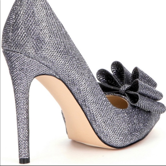 Betsey Johnson Pewter Metallic Glitter Bow Heels - Picture 5 of 9